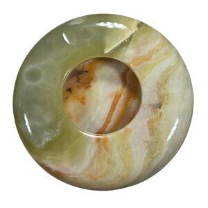 Vtg ashtray mcm Onyx Stone Decorative Ring Sculpture natural veins green orange